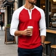 thumbnail image 2 of FGVCTG Henley Shirts for Men Casual Raglan 3/4 Sleeve Shirts Color Block Button Placket Casual Baseball T Shirts Vermilion L, 2 of 6
