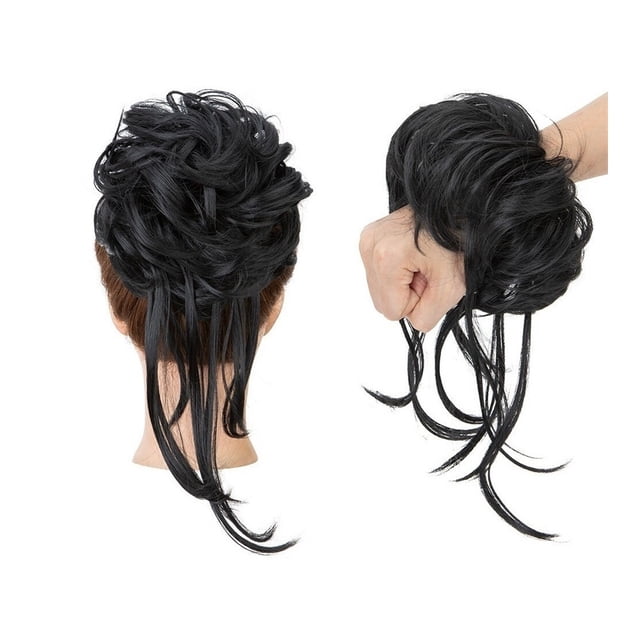 Chignon en Désordre Pièce de Cheveux Synthétique Long Chignon à Ébouriffement Extensions Élastiques Ondulés Enveloppe de Cheveux Queue de Cheval Postiches