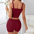 thumbnail image 4 of Yteetum Pajama Sets for Women 2 Piece Summer Sleeveless Spaghetti Strap Lace Trim Cami Crop Tops and Ruffle Shorts Lounge Sets Casual Solid Comfy Soft Sleepwear Pjs Two Piece Outfits, 4 of 6