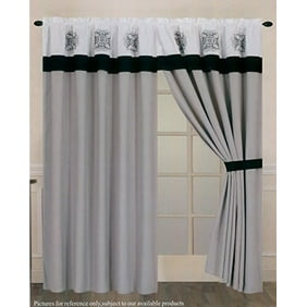 4 Pc Striped Solid Modern Curtain Set Silver Gray Black Beige