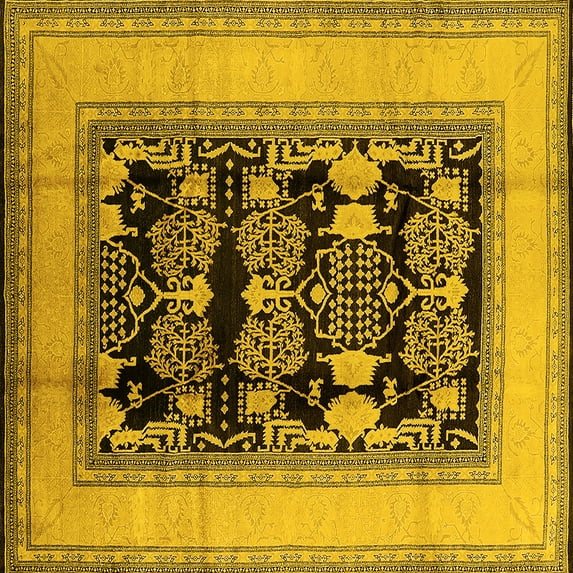 Ahgly Company Indoor Square Oriental Yellow Industrial Area Rugs, 4' Square