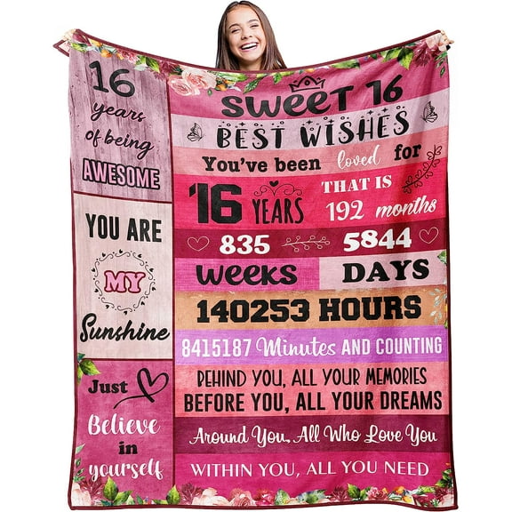 LHSHID Sweet 16th Birthday Gift Blanket for Girls 30x40in