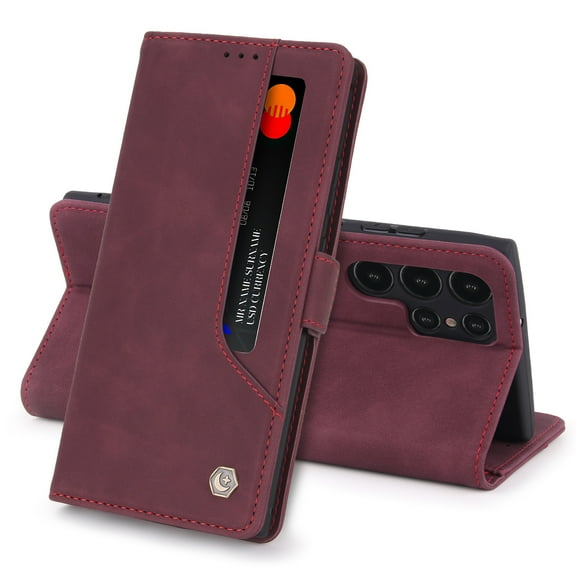 Allytech Galaxy S22 Ultra Case, Wallet Cover for Galaxy S22 Ultra 6.8", Retro Leather Flip Stand Shockproof Scratch Resisant Bumper Wallet Case for Samsung Galaxy S22 Ultra,Red