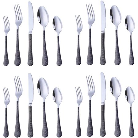 Silverware Color BuyGo 20 Piece Silverware Dinnerware Set Hammered Flatware Set for 4 ...
