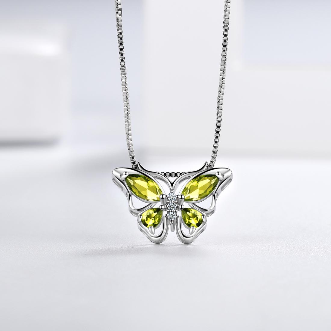 Juwaliy August Birthstone Butterfly Necklace in Sterling Silver photo 7