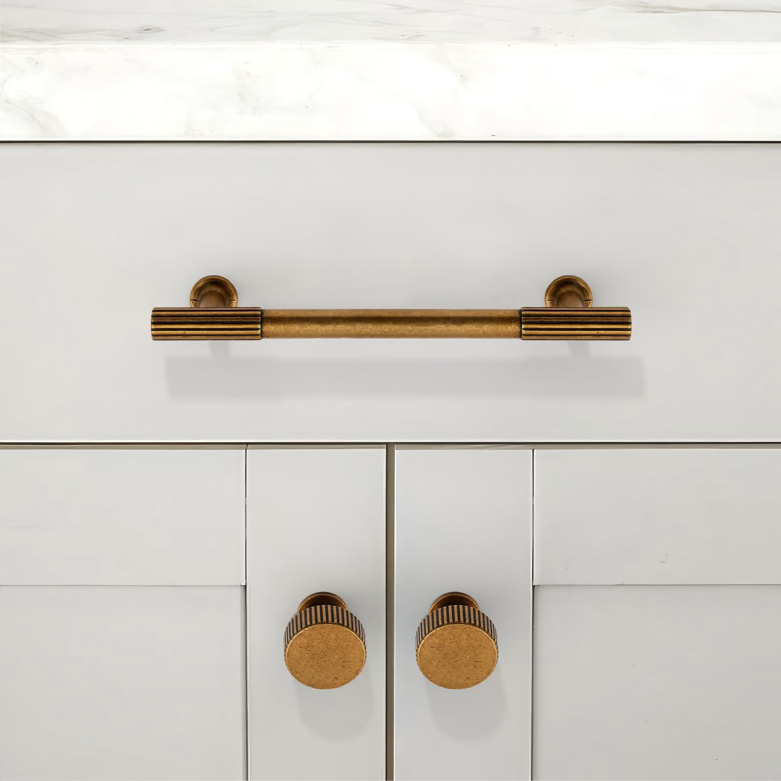 10 Pack Antique Brass Cabinet Knobs 1-1/10 Inch(28mm) Single Hole Cabinet Pulls Round Kitchen Cabinet Knobs Drawer Knobs