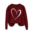 thumbnail image 4 of Jinhomg Womens Heart Print Sweatshirts Fall Lightweight Cozy Long Sleeve Crewneck Sweatshirt Valentines Day Casual Pullover Tops Wine XXL, 4 of 7
