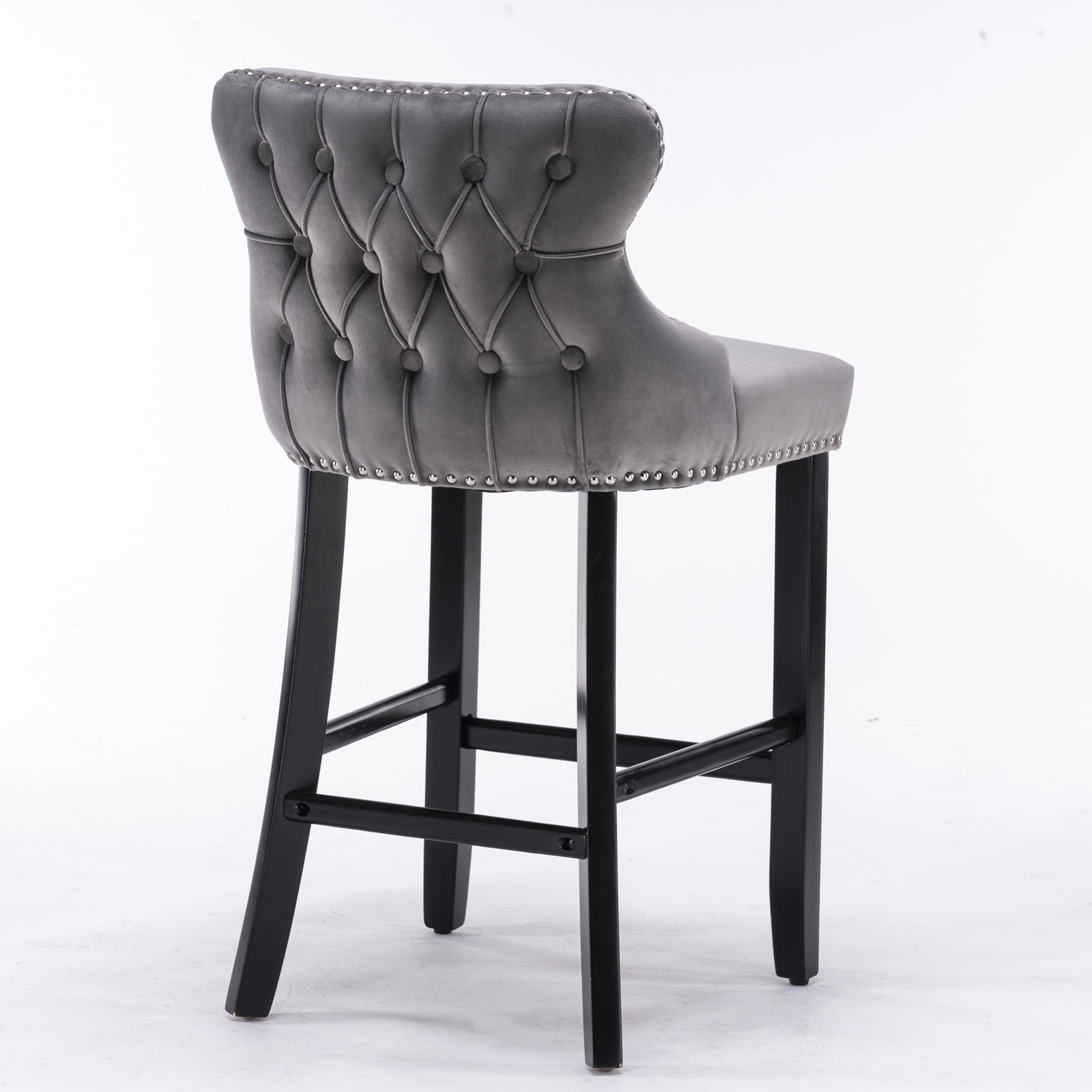 Gewnee Contemporary Gray Velvet Upholstered Wing-Back Barstools with Button Tufted Decoration and Wooden Legs，Recommended for Use in The Living Room and Dining Room.