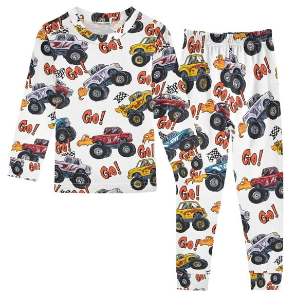 joogoo Monster Trucks 2 Piece Long Sleeve Tee and Pants Cotton Pajama Set 5Y