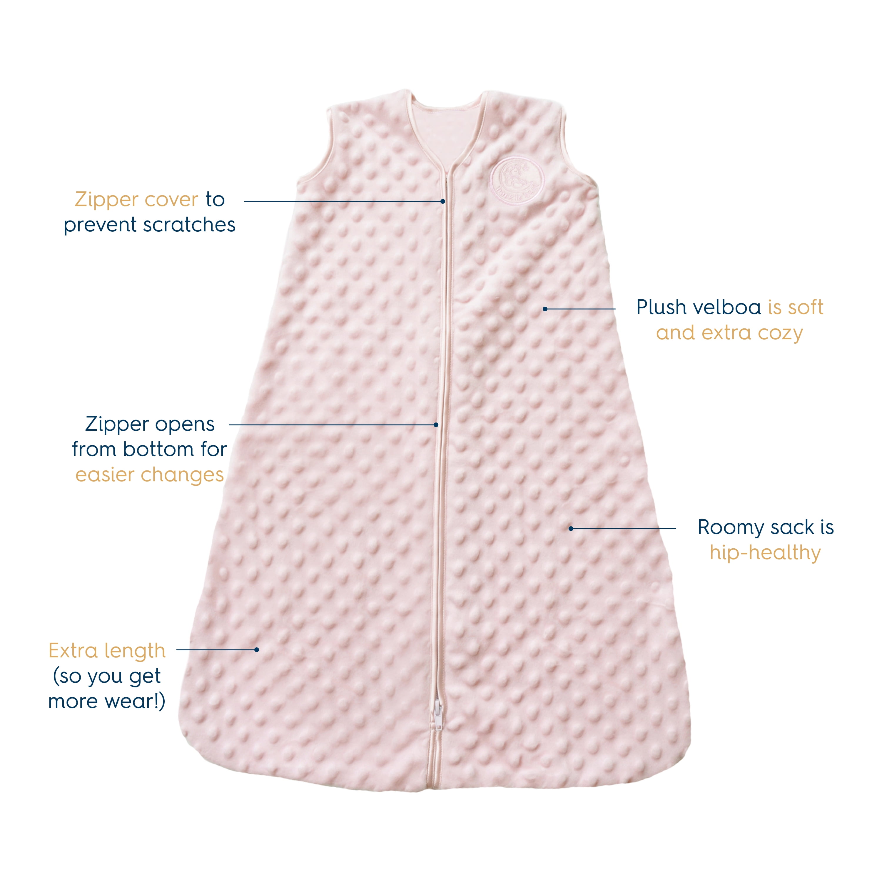 HALO SleepSack Wearable Blanket, Plushy Dots Velboa, Pink, Infant, Girls, Small, 0-6 Months
