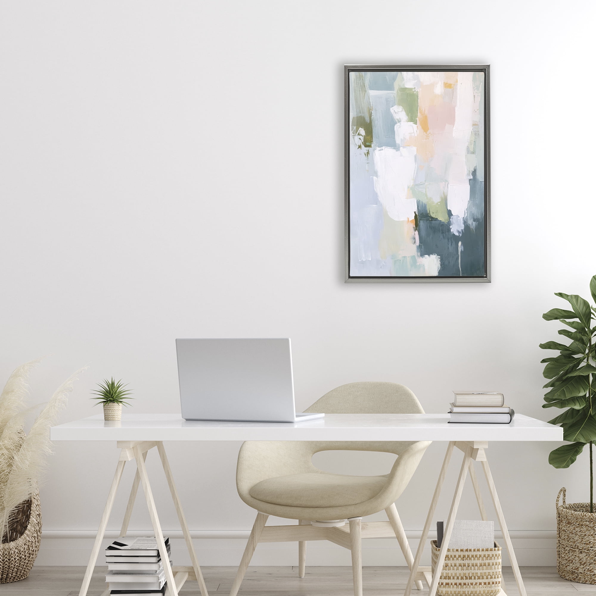 Stupell Industries Abstract Pastel Brushstroke Composition Gray Framed Floater Canvas Wall Art, design by Petal Prints Design
