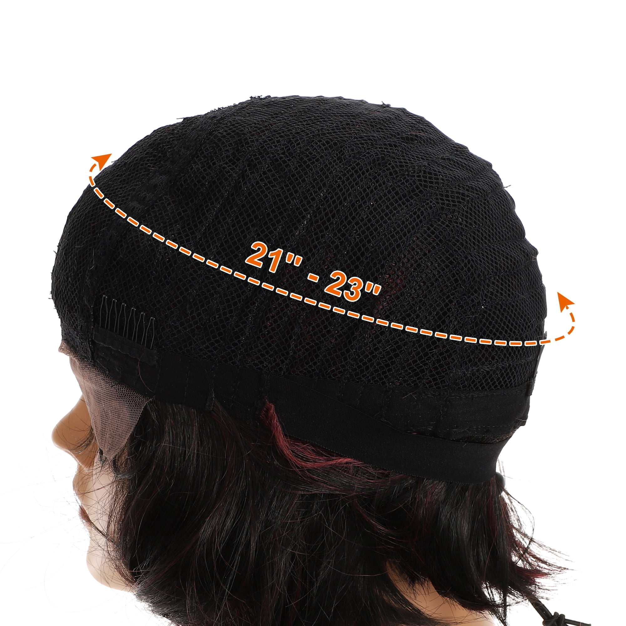 Unique Bargains Lace Front Wigs Medium Long Natural Curly for Lady Black 14" with Wig Cap