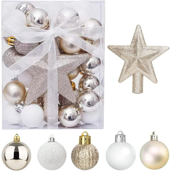 30 Pcs Mini Christmas Balls Ornaments Set, Kvago 3 cm Small Christmas Ball Baubles Hanging Ornament Set for Xmas Holiday Wedding Party Table Christmas Tree Decoration (Gold)