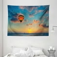 thumbnail image 1 of Sunset Tapestry, Hot Air Balloon on Skyline with Horizon at Sea Background Relax Adventure Scenery, Wall Hanging for Bedroom Living Room Dorm Decor, 80W X 60L Inches, Blue Yellow, by Ambesonne, 1 of 2