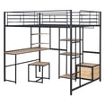 thumbnail image 2 of Mikeor Furniture Full Size Loft Bed with Desk and Stool, Metal Loft Bed with Open-Style Wardrobe, Shelves and Cabinet, Black C4BAAB, 2 of 9