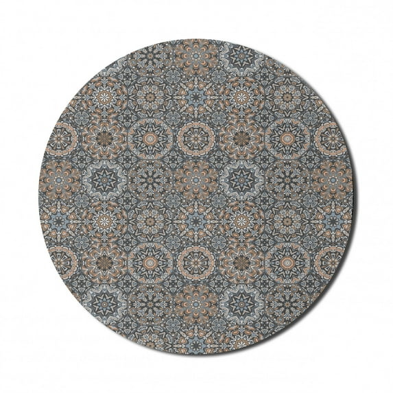Mandala Mouse Pad for Computers, Traditional Middle Eastern Ethnic Pattern in Cold Muted Tones, Round Non-Slip Thick Rubber Modern Gaming Mousepad, 8" Round, Multicolor, by Ambesonne