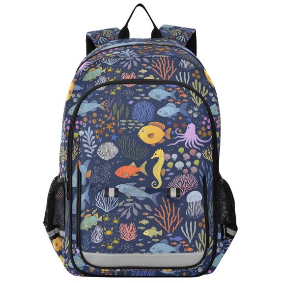 FORMRS Kids Backpack for School Unisex 17" Casual Bookbag Travel Daypack with Compartment Pockets, Cartoon Ocean Pattern