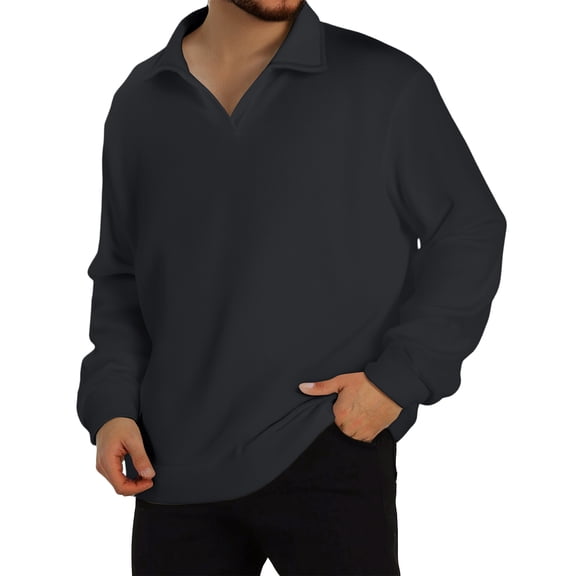 CharmCyan Men's Casual Collared Long-Sleeve Knit Base Layer Top Black L