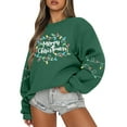 thumbnail image 2 of Women Tops Women's Long Sleeve Sweatshirt Casual Crewneck Loose Fit Pullover Fleece Tops, Christmas Print Design, Comfortable and Warm Apparel,Green,L, 2 of 5