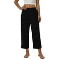 thumbnail image 5 of Women's Casual Solid Button Front Straight Wide Leg Pants, 5 of 5