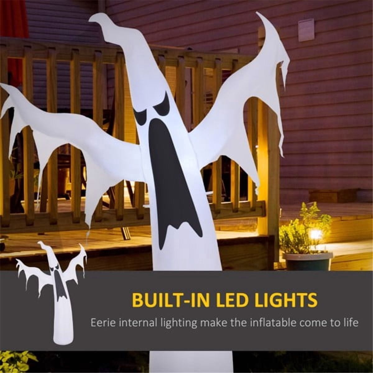 6FT Halloween Inflatable White Ghost, 3 White LED Lights, Weather-Resistant Polyester, Self-Inflating with Stakes/Ropes