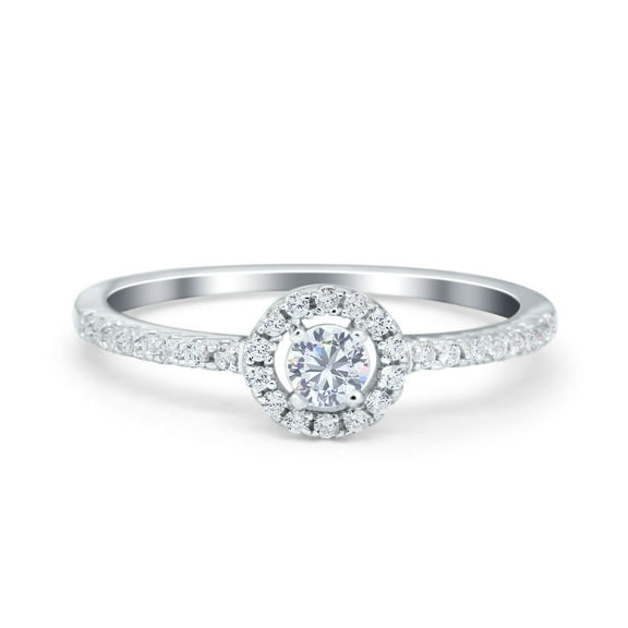 Simulated CZ Size-5 Petite Dainty Halo Solitaire Women Accent Ring 925 Sterling Silver