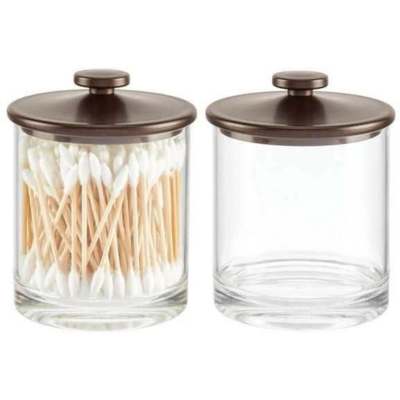 mDesign Small Round Acrylic Apothecary Canister Jars - 2 Pack - Clear/Bronze