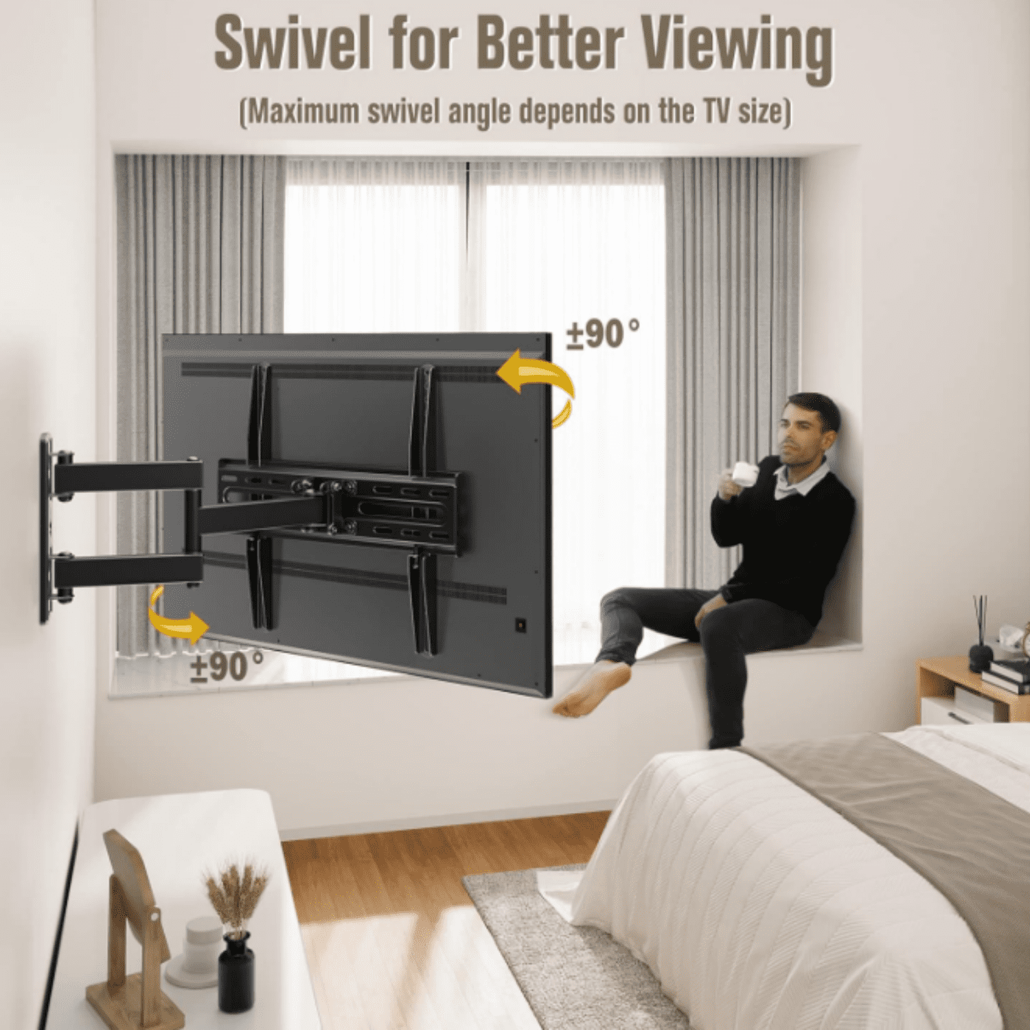 TV Wall Mount Swivel and Tilt for Most 26-55 Inch TV, TV Mount Perfect Center Design, Full Motion TV Mount Bracket with Articulation, up to VESA 400x400mm, 60 lbs, MD2377