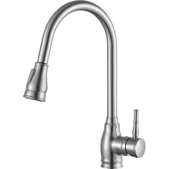 Anzzi KF-AZ215BN Bell Single-Handle Pull-Out Sprayer Kitchen Faucet, Brushed Nickel - 17 x 11.42 x 5.2 in.