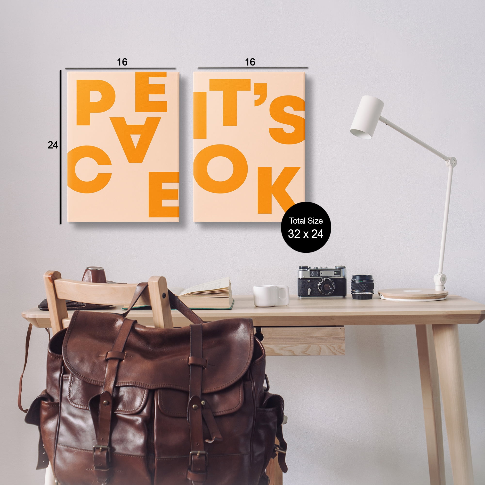 Stupell Industries Peace It's Ok Orange Text & Numbers Painting Wrapped Canvas Art Print Wall Art, 16 x 24, Set of 2