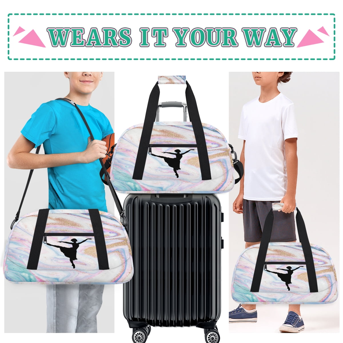 Qzjjjmy Dance Gymnastics Bag for Girls Kids Sports Duffle Bag Ballet Bag Travel Bag