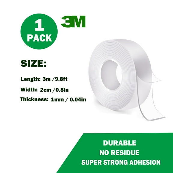 Nano Double Sided Tape Heavy Duty - 9.8ft Removable Clear Mounting Tape for Walls, Carpet, Rug & DIY – Strong Two Sided Adhesive Tape – No Residue, Washable, Traceless  1PK