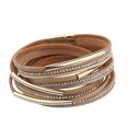 thumbnail image 3 of 1 Uds pulsera de cuero trenzado PU pulsera de cuero con diamantes de imitación para mujer Oro jinwen Pulsera multicapa para mujer, 3 of 5