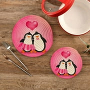 Pink Penguin Couple Potholders Set Trivets Set 100% Pure Cotton Thread Weave Hot Pot Holders Set of 2, Romantic Valentine Stylish Coasters, Hot Pads, Hot Mats,Spoon Rest For Cooking and Baking