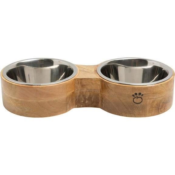 DEXS  Luxury Elevated Dog Bowl Set - Mango Wood Stand with 2 Stainless Steel Food & Water Bowls - Raised Pet Feeder with Non-Slip Base, Modern Design for All Dog Sizes-Large