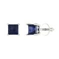 thumbnail image 2 of 0.5 Ct Princess Cut Studs Blue Sapphire 18K White Solid Solid Gold Everyday Dainty Earrings Screw Back, 2 of 7