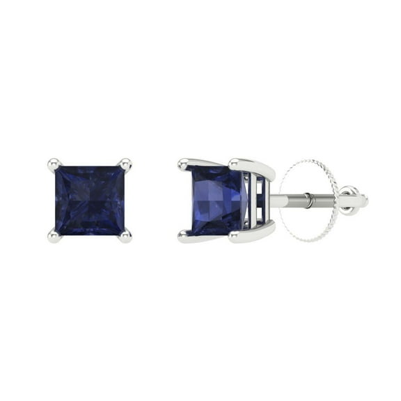 Clara Pucci 0.5Ct Blue Sapphire Princess Cut VVS1 Screw Back Stud 18k Solid hypoallergenic Gold Designer Earrings For September