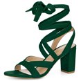 thumbnail image 1 of BLISSFUL STEP Women's Open Toe Crisscross Lace Up Chunky Heel Sandals, 1 of 6