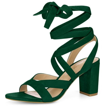 

Unique Bargains Women Open Toe Crisscross Lace Up Chunky Heel Sandals