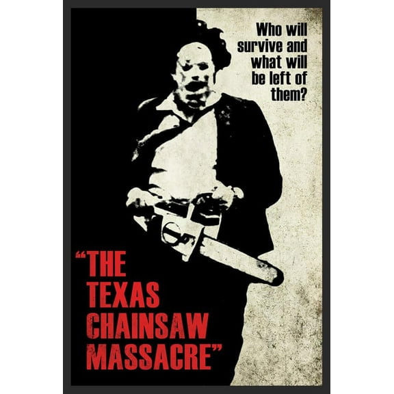 BUY ART FOR LESS Officially Licensed Who Will Survive and What Will Be Left of Them? The Texas Chainsaw Massacre Framed Art Poster - 24 x 36 Inch - Sturdy Engineered Wood Frame with Plexi Glass
