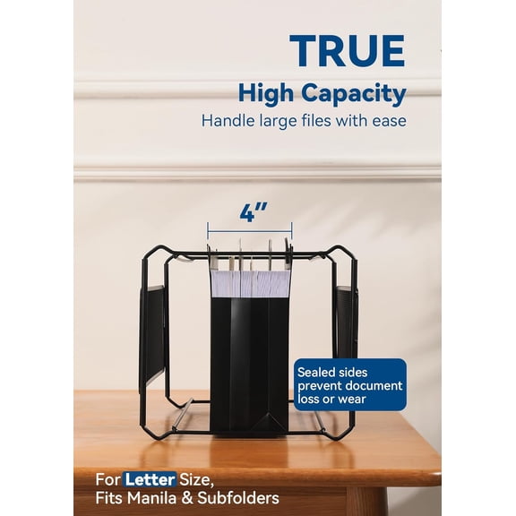 Plastic High Capacity Hanging File Folders, 4" Expanding Pocket with Movable Dividers, Heavy Duty for Filing Cabinet, Insertable Tabs, Letter Size - 6 Pack