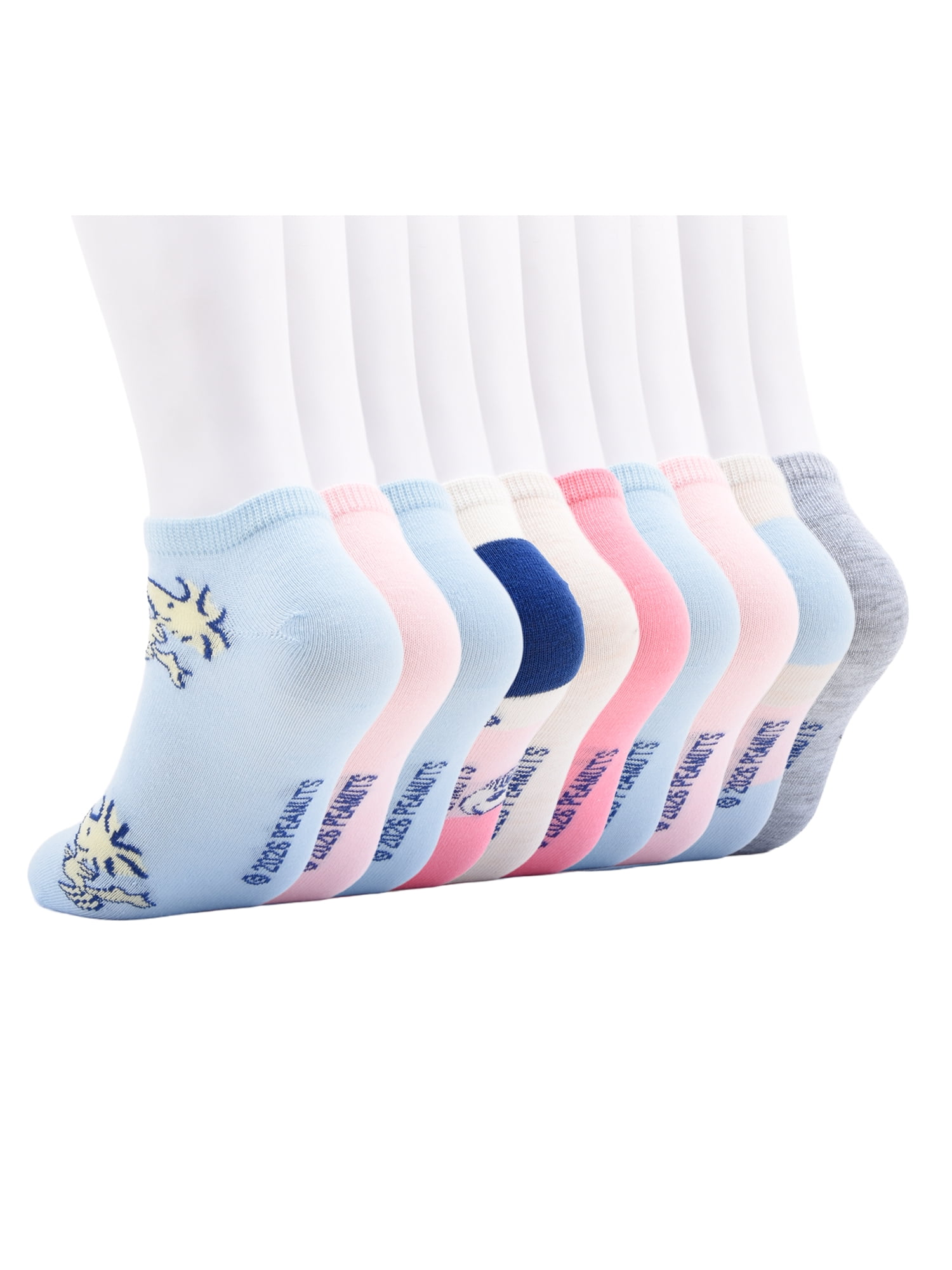 Peanuts Womens 10-Pack Low-Cut Socks, Shoe Size 4-10