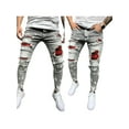 thumbnail image 4 of ZAXARRA Men's Slim Ripped Patch Jeans Stretch Tapered Leg Long Denim Pants, 4 of 9
