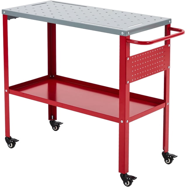 Table de Soudage Mobile Industrielle 36 Po X 18 Po - Capacité de 1200 Lb en Acier Robuste avec Plateau à Outils, 8 Fentes pour Outils, Trous de Fixation 1/2 Po, 4 Roulettes Verrouillables pour Atelier, Garage et Labo