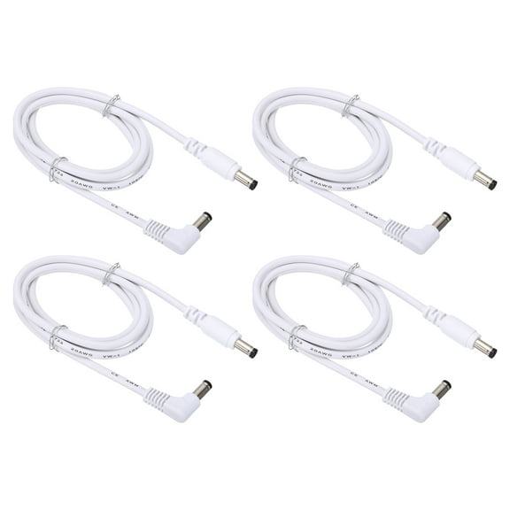 Uxcell 3Ft 5.5mm x 2.1mm Male to Male DC Power Extension Cable, 4 Pcs Wire Adapter 90 Degree Right Angle Cord, White