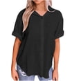 thumbnail image 2 of Vestidos Casuales Para Mujer, Blusas De Mujer De Moda Blusa de verano tipo túnica de lino con botones y manga corta y cuello en V para mujer, 2 of 7