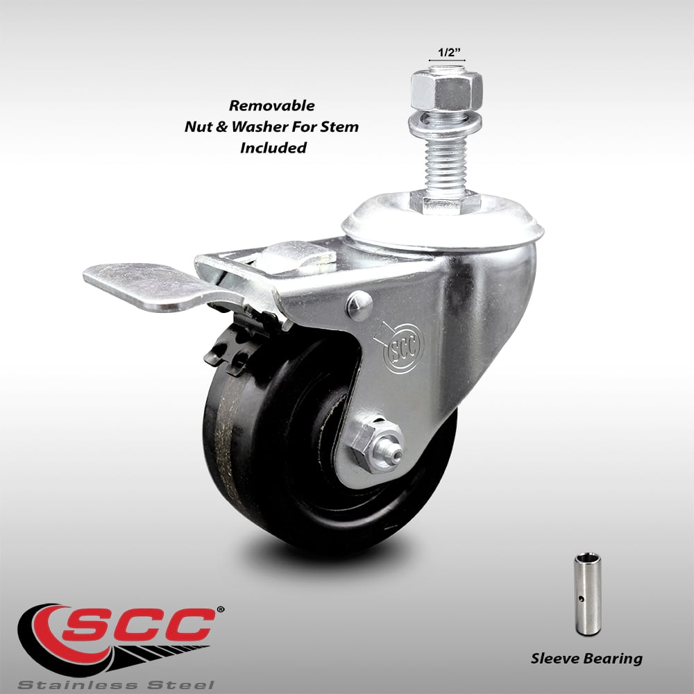 3.5 Inch SS Phenolic Wheel ½ Inch Threaded Stem Caster with Total Lock Brake SCC