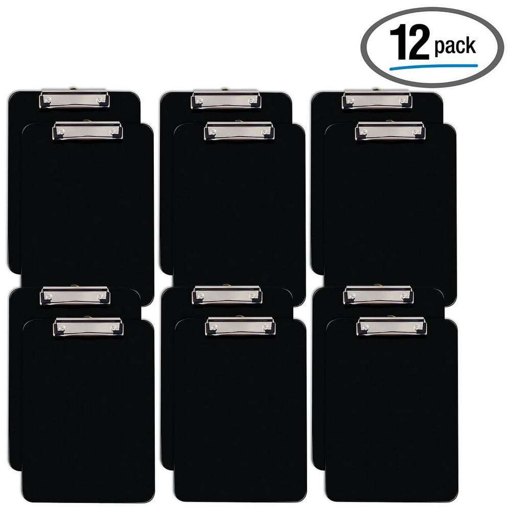 Black Plastic Clipboards, 12 Pack, Durable, 12.5 x 9 Inch, Low Profile