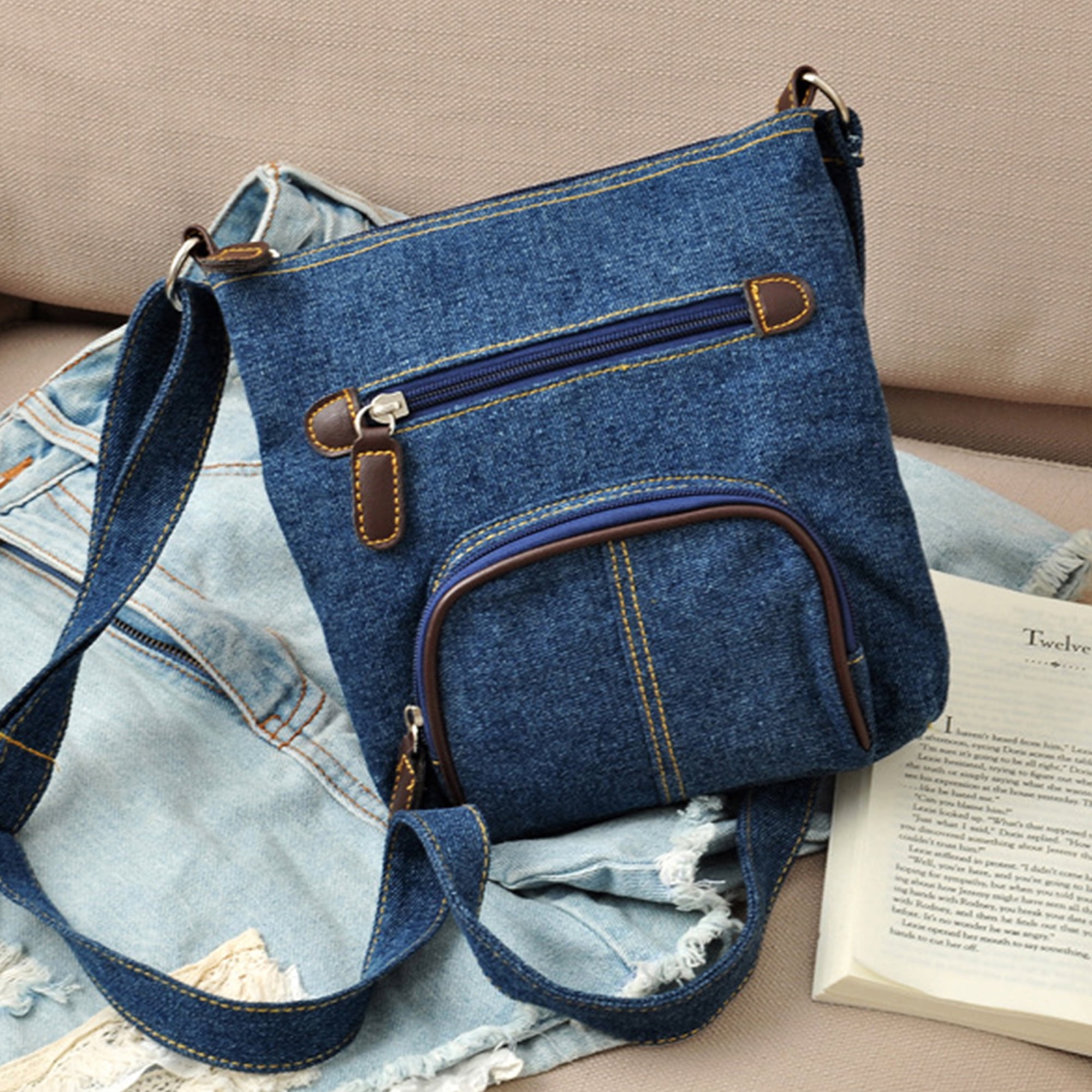ショルダーバッグ・ポシェット Pomni PICKJamie two pocket small shoulder bag 3 colors Women Denim Crossbody Bag Multi Pocket Denim Shoulder Bag