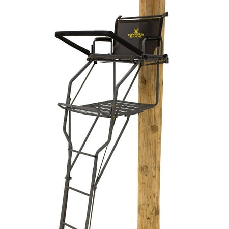 Rivers Edge® Jumbo Jack™ LS 1-Man Ladder Stand 19' Height Lockdown™ Strapping System Wide Flip-Up TearTuff™ Mesh Seat Jumbo Platform Flip-Out Footrest 2-Way Adjustable Shooting Rail RE674